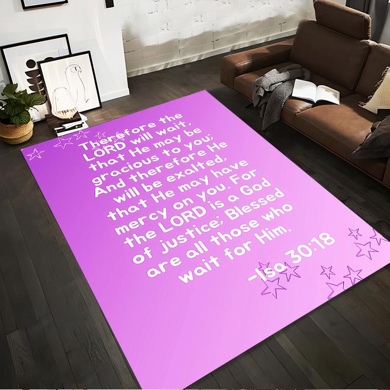 Inspirational Purple Rug with Bible Verse Non-slip rug suitable for living room and bedroom sofas.
