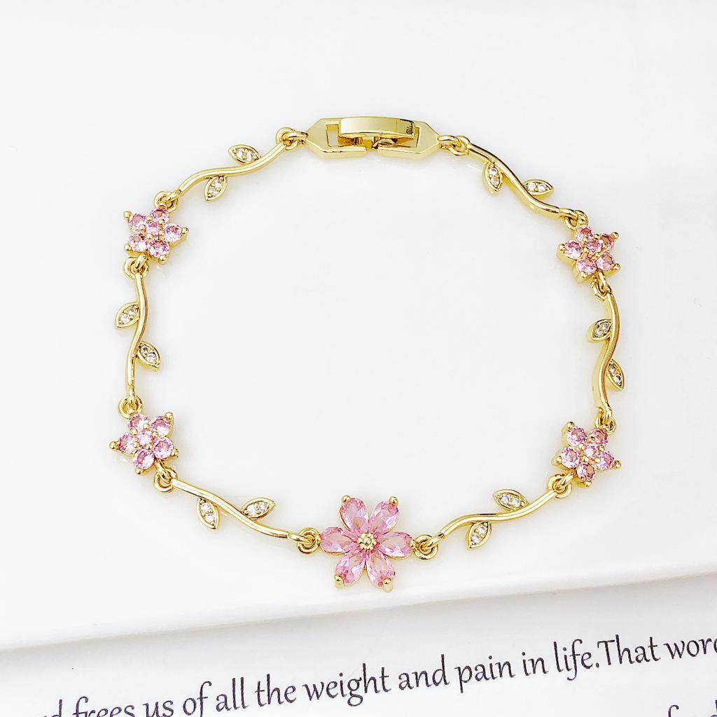 Hot Sale Rhinestone Bowknot Floral Bracelet Gold Plated Crystal Flower Vine Bracelet Fashion Wedding Party Jewelry Gift for Her