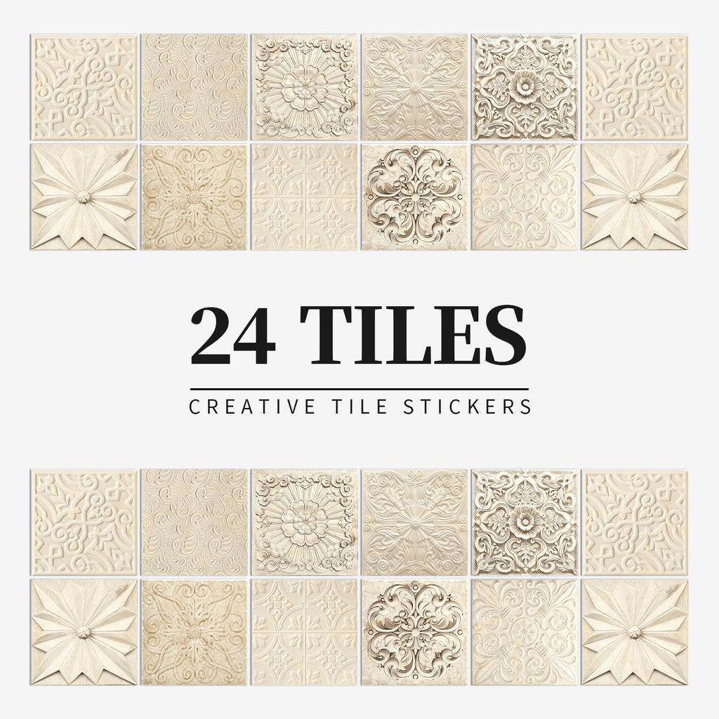 24 Pieces of European-style Tiles, Wall Stickers, Kitchen and Bathroom Waterproof and Oil-proof Tile Stickers, Self-adhesive