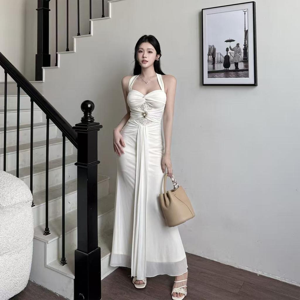 French Temperament Greek Muse Waist Fish Tail Hanging Neck Wear Evening Dress Waist Suspender Hip Long Skirt