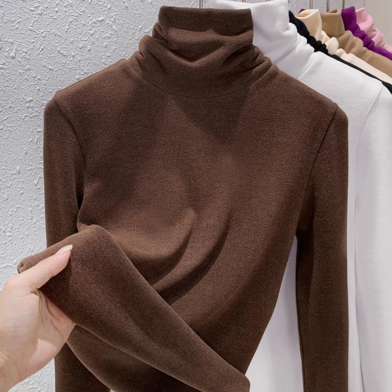 Cashmere Protein Double-sided German Velvet Bottoming Shirt for Women's Autumn and Winter Long-sleeved T-shirt Heating and Warm Top
