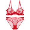 Ultra-thin Lace Bra Set Plus Size Women Cherry Embroidery Sheer Mesh Minimizer Bust