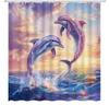 Dolphin Shower Curtain Funny Sea Animals Wave Coastal Hawaii Shore Fantasy Ocean Tropical Scenery Bathroom Decor Set with Hooks