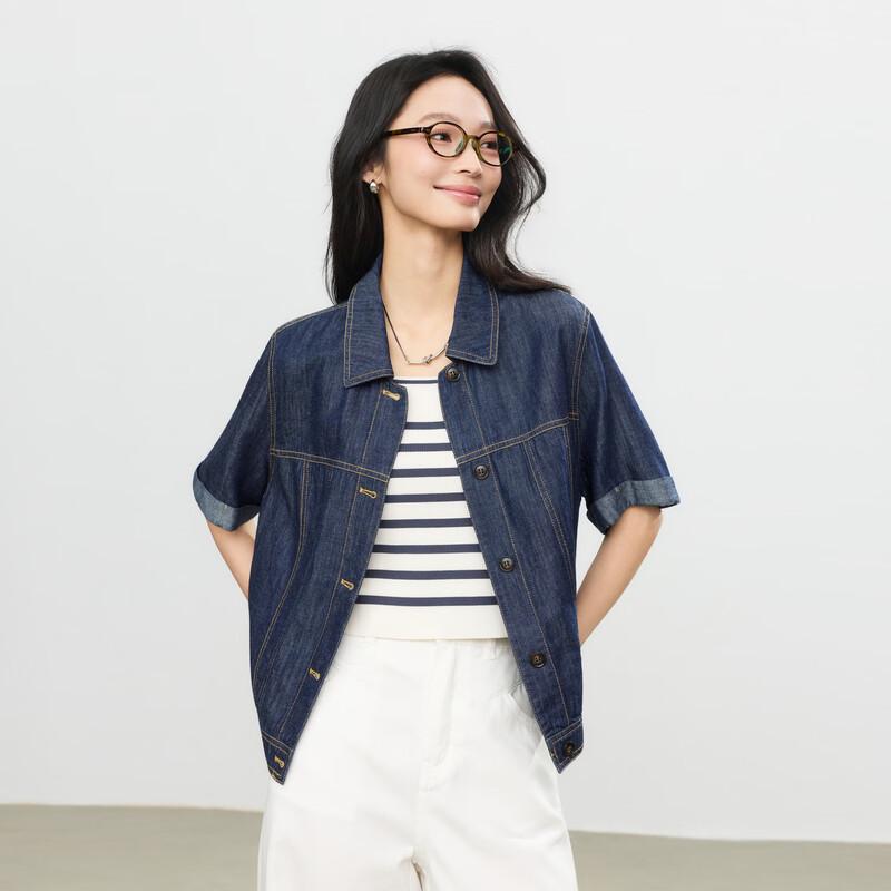 Elva' Island Women's Loose Fit Short Sleeve Denim Jacket