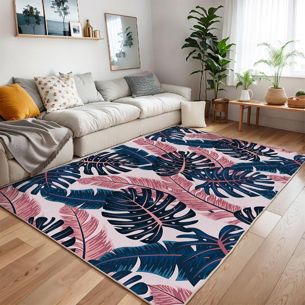 Tropical Floral Area Rug for Living Room Bedroom Colorful Botanical Print Non-Slip