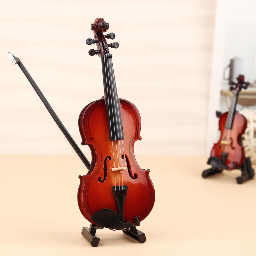 Tiny Violin Instrument Model with Bow Stand Support World's Tiniest Violin Miniature Violin Model for Decorating Dollhouse Home