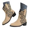 Tall Leather Boots For Women Low Heel Wide Calf Women'S Casual Fashion Middle Heel Leopard Chunky Heel Pointed Zapatos De Mujer