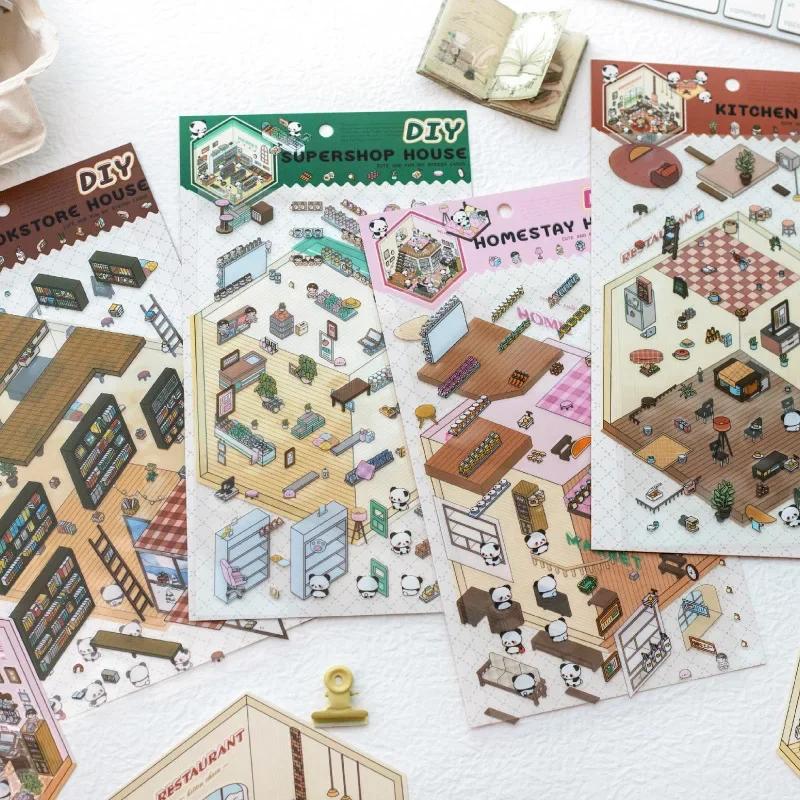 Kawaii 3D Landscaping Stickers Cartoon Miniature Scene Visual Stacking Three-dimensional Stickers Christmas Gift For Ren