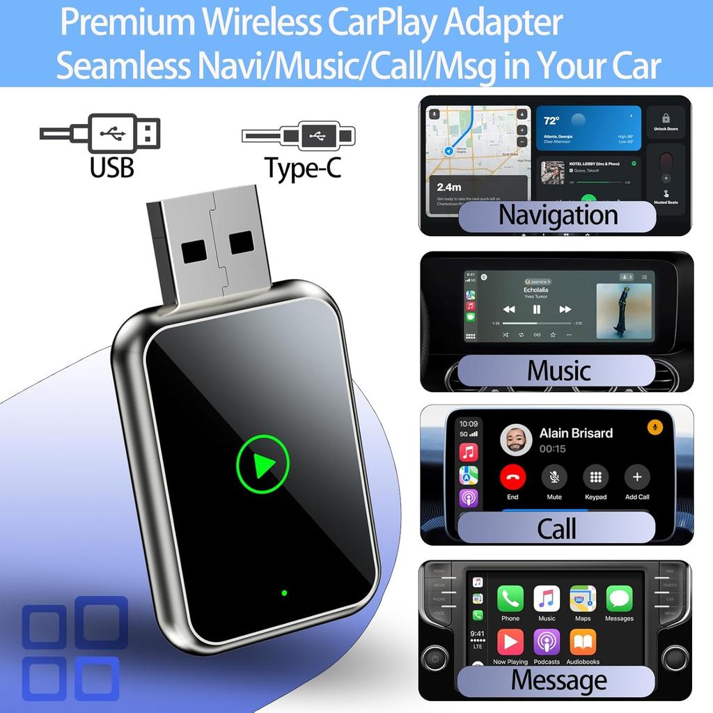 Wireless CarPlay adapter for iPhone, plug and play, for 2015 and later cars