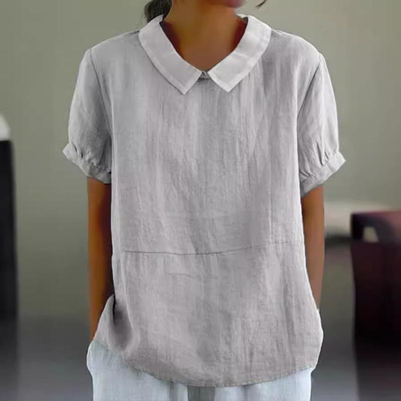 

Loose Short Sleeve Summer Casual Blouse Women Fashion Elegant Office Ladies Tops Solid Color Simple Sweet Dollar Color Shirts Clothing S светло-серый