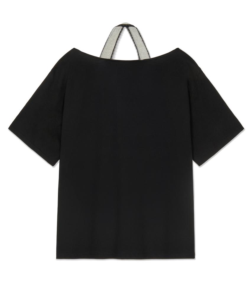 CNVS [Set] Betty Boop Betty Cat Halter Off-Shoulder Short Sleeve T-Shirt_Black