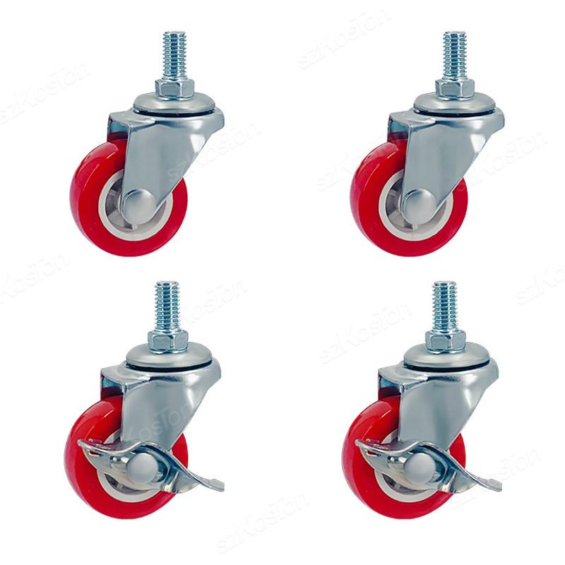 1Pcs Swivel Stem Threaded Casters 1-1 Inch PVC Red Caster Wheel Replacement for Carts Trolley Baby Bed Furniture Cabinet Table