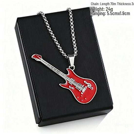 European Hip Hop Guitar Pendant Necklace - Trendy Titanium Steel Street Dance Sweater Chain Ornaments