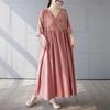 Cotton and Linen Patchwork Retro Style Dress, Long Skirt