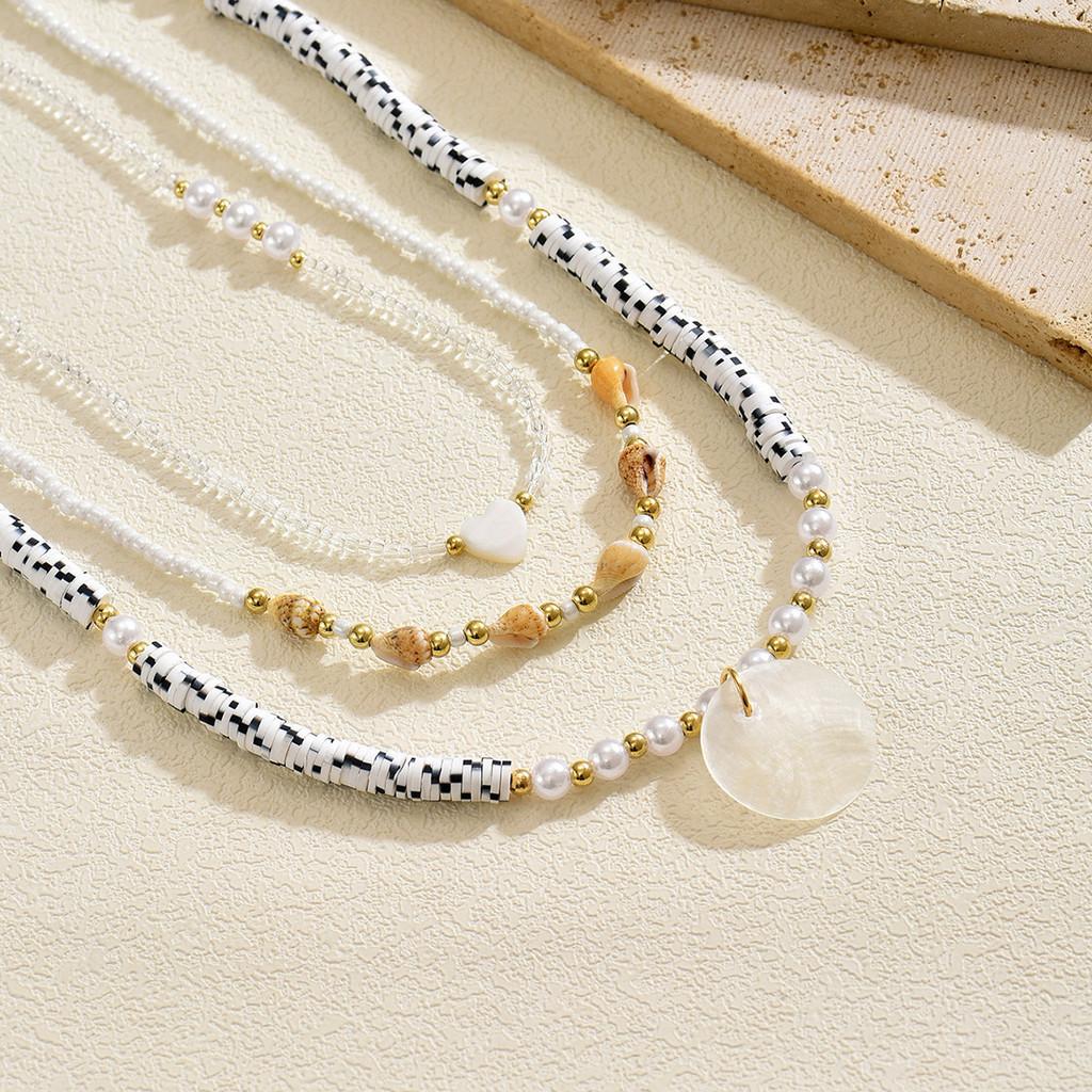 Shell Beaded Necklace Multilayer Heart Pearl Collar For Women Summer