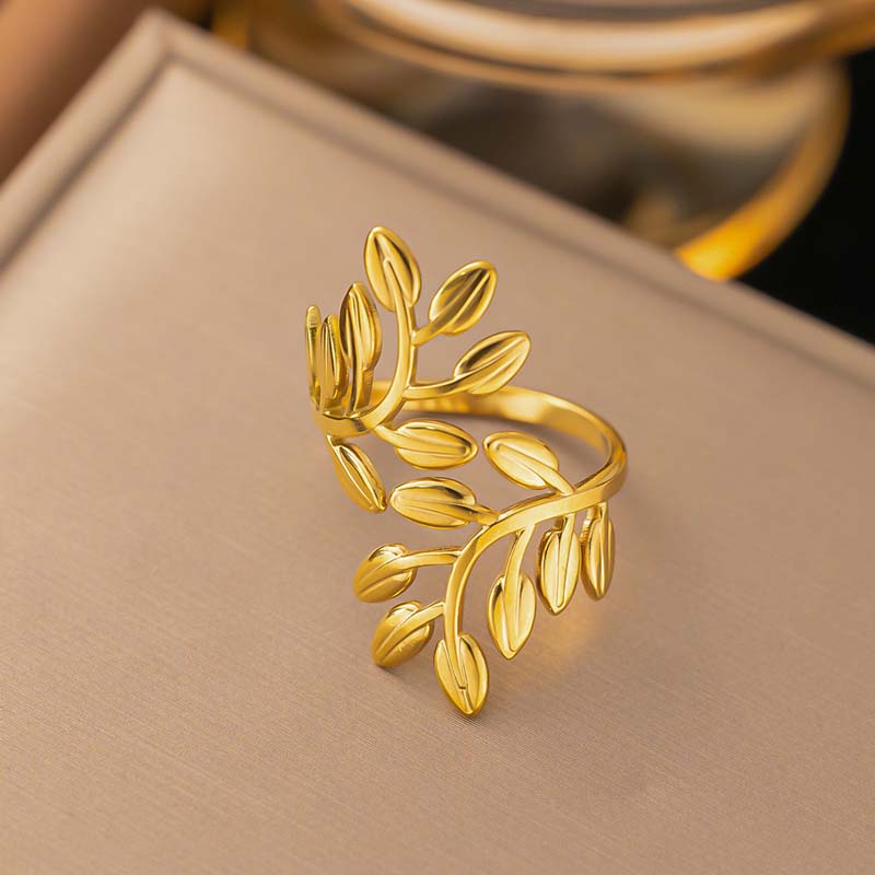 Stainless Steel Gold Color Leaves Open Rings for Women Men Minimalist Metal Irregular Adjustable Finger Rings Jewelry Gift