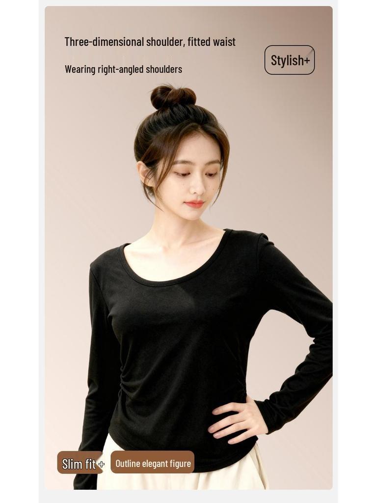 Women's Double-Sided German Fleece U-Neck Long-Sleeve Slim Fit Winter Top 