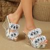 Fashion Transparent PVC Flowers Sexy 11CM High Heels Sandals Women Platform Wedges Knitted Floral Slippers Ladies Nightclub Party Shoes