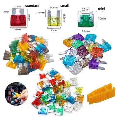 50 יחידות מיני בינוני גודל סטנדרטי רכב אוטומטי פיוז להב 1A 2A 3A 4A 5A 7.5A 10A 15A 20A 25A 30A 35A 40A + קליפס