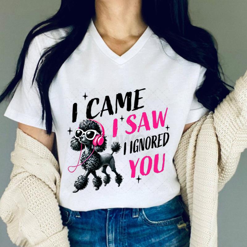 Funny Poodle Graphic T Shirt Cool Dog Wearing Headphones and Sunglasses Vneck Womens Clothing Cute Animal Lover Gift Tee S