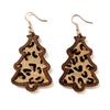 Wood Christmas Tree Dangle Earrings Women Leopard Grow Print Genuine Leather Christmas Earring New Year Ear Jewelry Gift