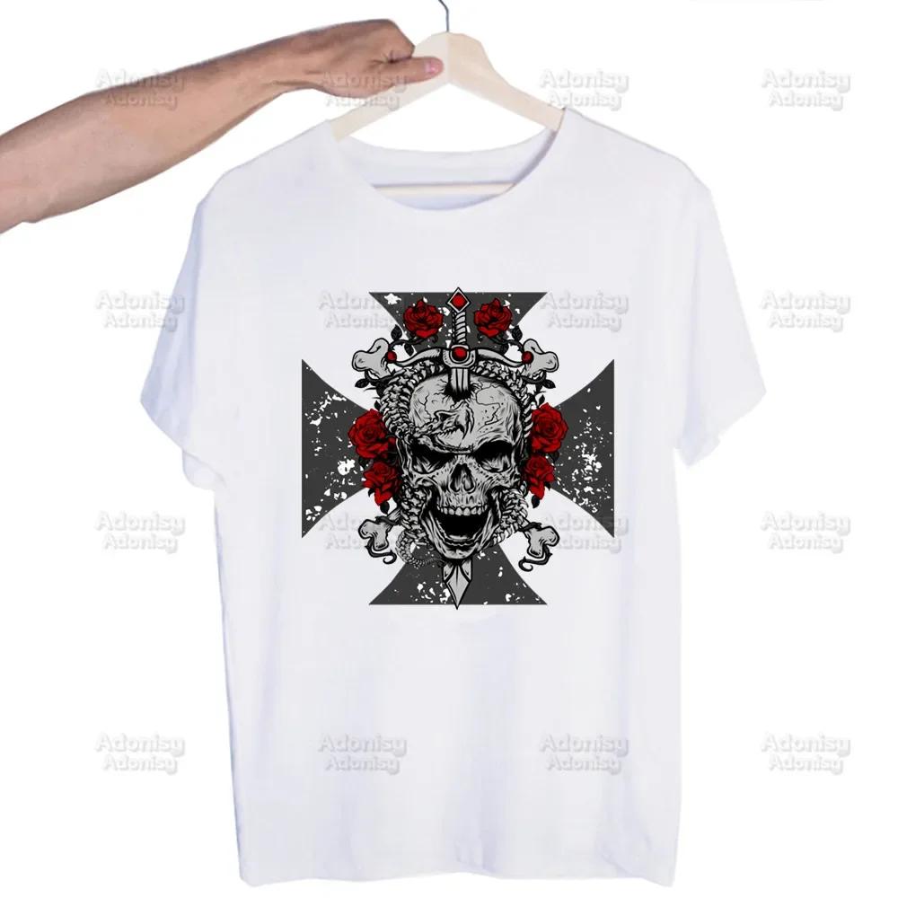Medieval Knights Templar Printed T Shirt Men Retro Washed Tops Tees Harajuku Tshirt Streetwear Hip Hop Male T-shirts