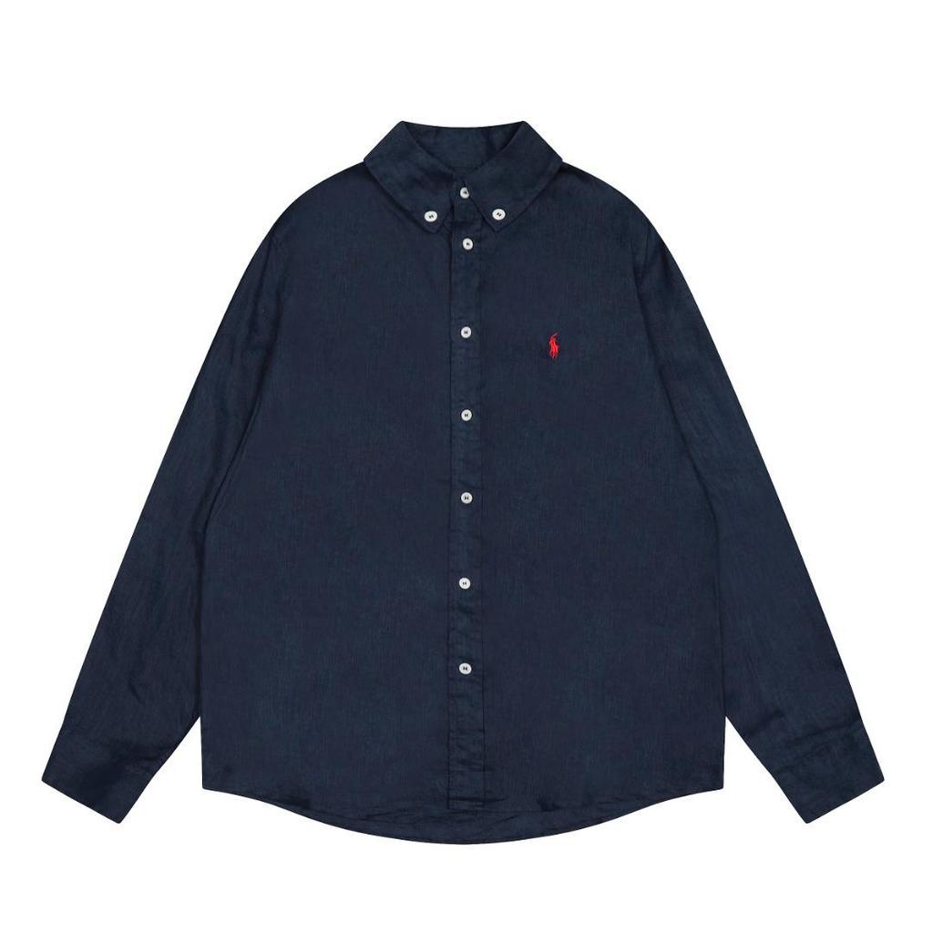 Ralph Lauren Unisex Polo: Little Horse Embroidery, Solid Color, Long Sleeve, Classic Casual Lapel Shirt
