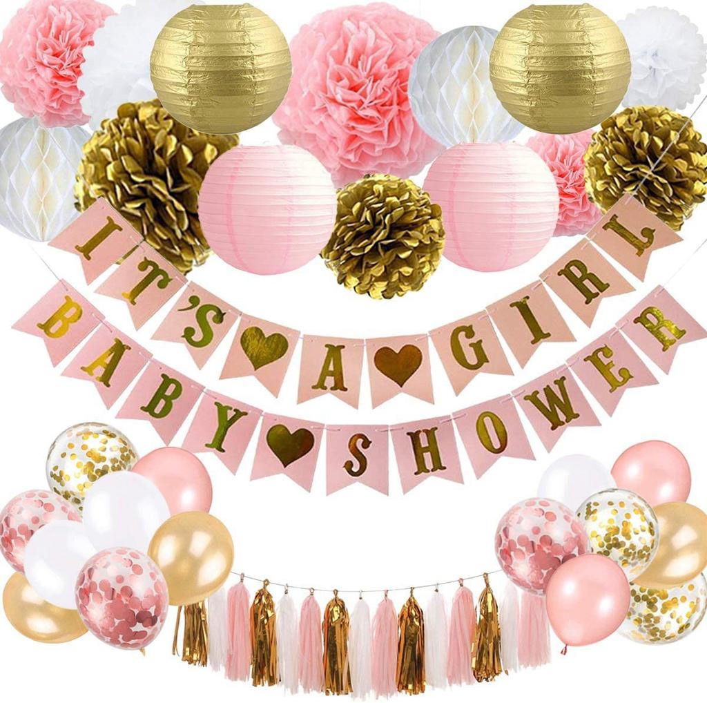 Baby Boy Baby Shower Decoration Gender Reveal Set Babyshower Baby Christening Shower Pull Flag