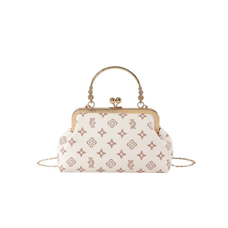 Fashionable Street Style Metal Handbag For Women Winter Versatile Chain Shoulder Bag White Pattern
