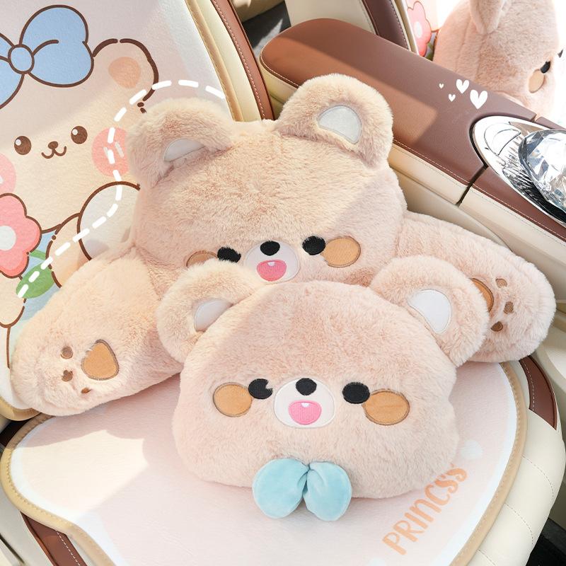 Fashionable Light Luxury Cartoon Bear Plush Waist Support Car Waist Back Neck Pillow Car Cushion Back Cute Car Accessories