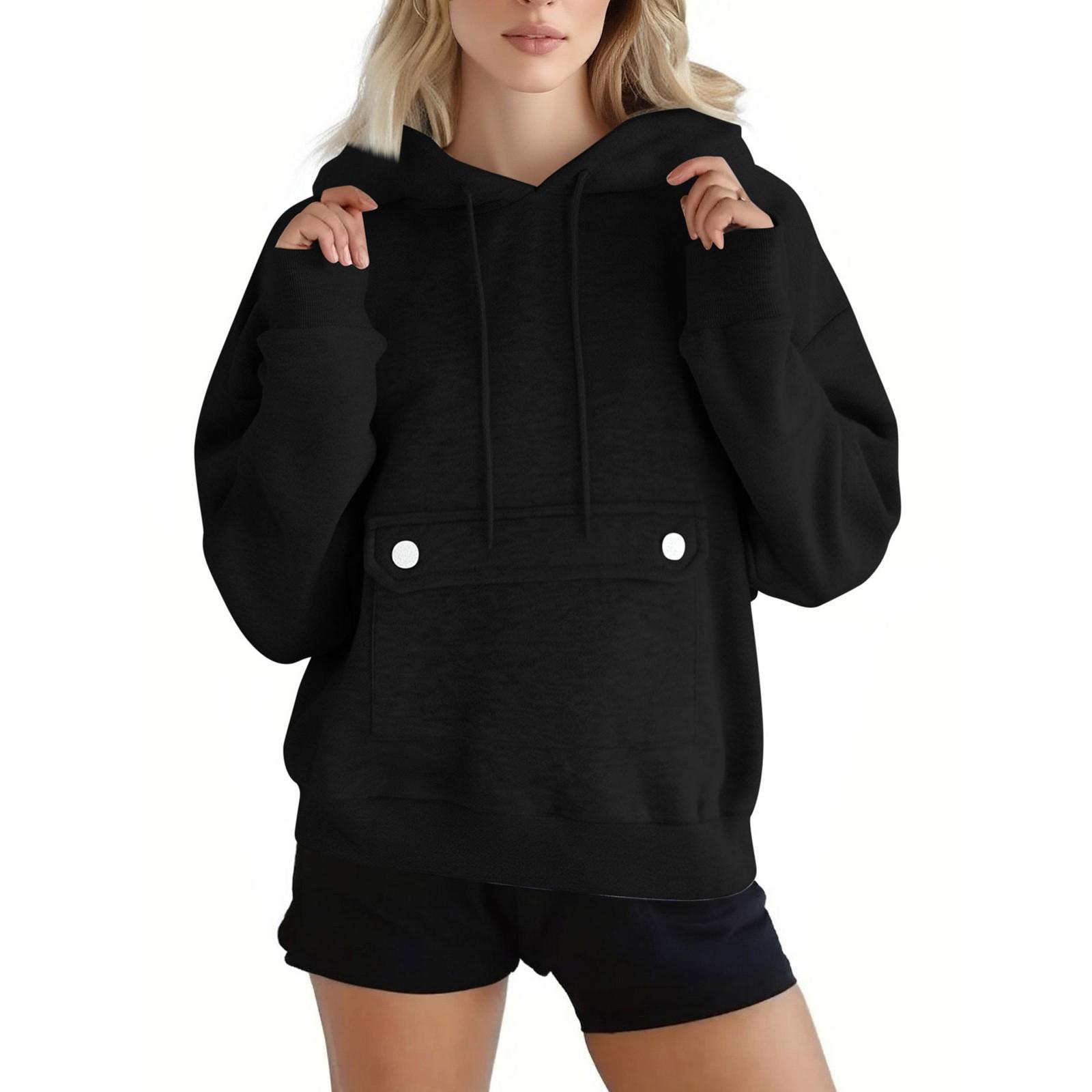 

Женские толстовки, осенняя мода, свитшоты, повседневный свитшот с длинным рукавом и свободного кроя, осенняя толстовка M чёрный