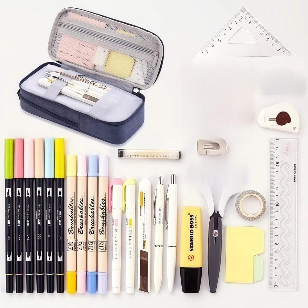 Double-layer Pen Bag Foldable Pencil Pouch New Pencil Case  School Office