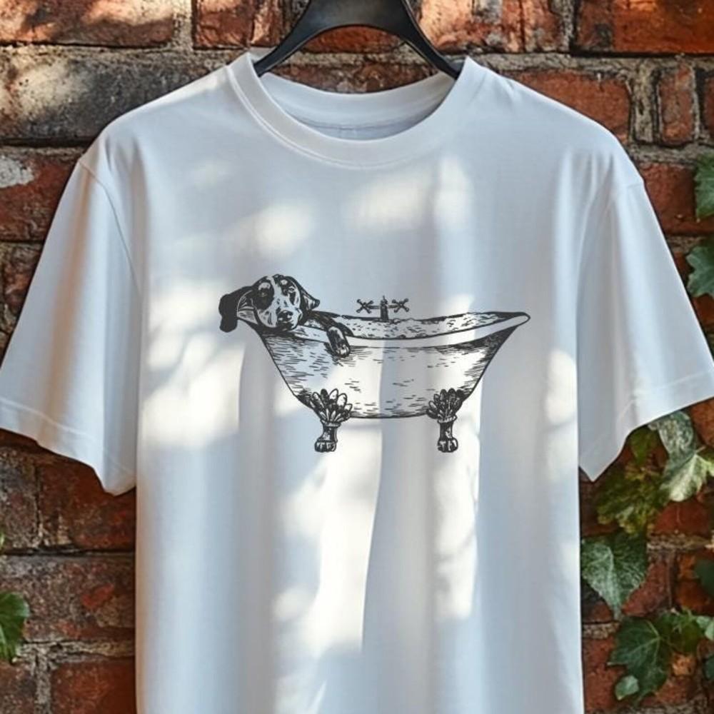 26 Dog in Bathtub T-shirt Men Animal Funny Shirt Man Unisex T-Shirt XXXL