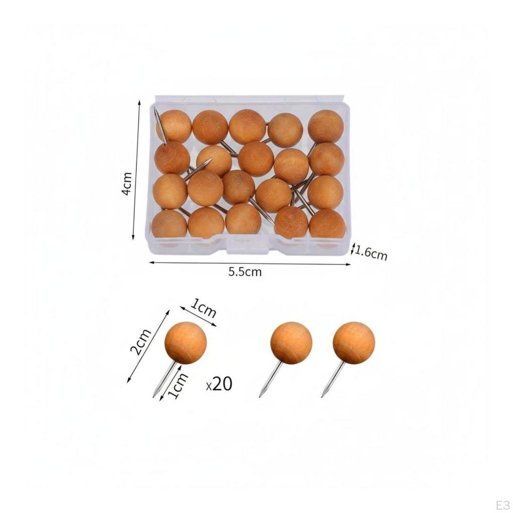 Decorative Drawing Pins Assorted Shapes Wooden Push Easy to Insert Head Thumbtacks for
