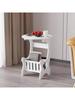 Tavolino Rotondo Bianco in Legno con Mensola Portaoggetti - Elegante Mini Comodino per Soggiorno, Piccolo Tavolino da Caffè Multifunzionale