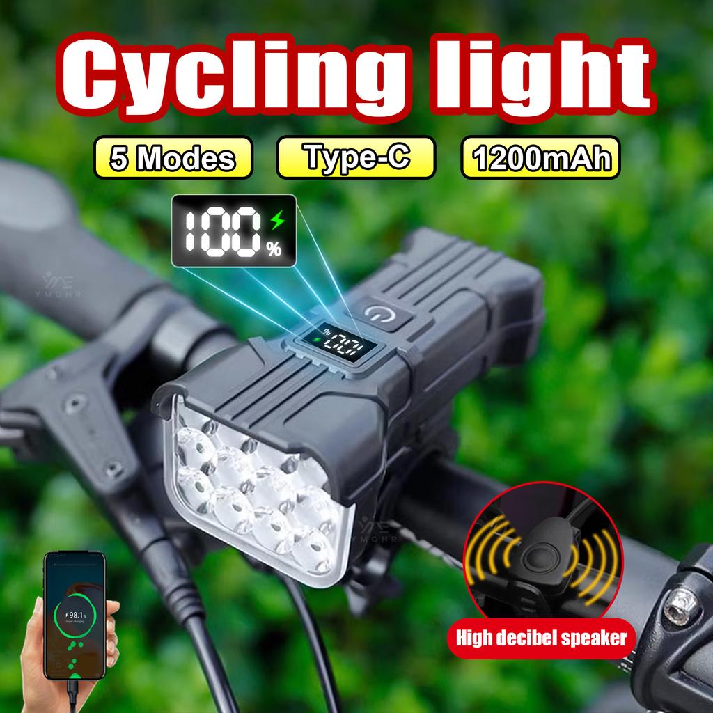 Bicycle Front Light with Electric Loud Horn Waterproof Bike Headlight USB Rechargeable Cycling Flashlight Road Bike Accessories