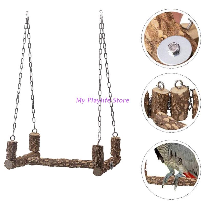 Bird Toys Wooden Perch Toy for Large Birds Natural Wood Parrot Swing Chew Toy Easy To Install for African Greys Mini Macaws