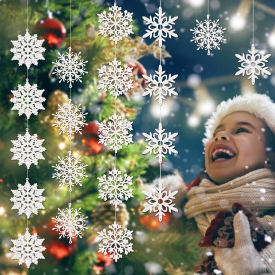 36 Fiocchi Di Neve Glitterati Per Albero Di Natale - 3 Dimensioni - Decorazioni Invernali Con Cordini