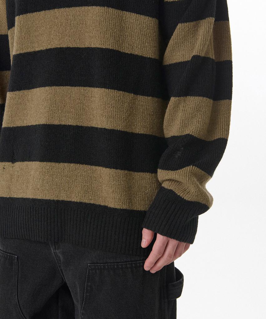 Musinsa Standard 90S Grunge Stripe Crew Neck Knit [Beige/Black]