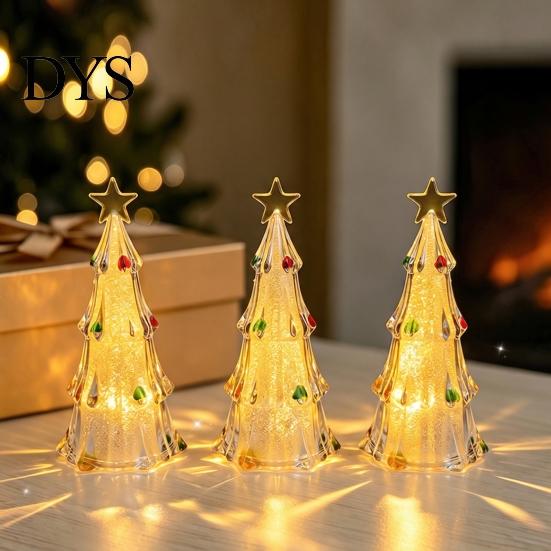 Compact Warm Light Fixture Lighted Christmas Tree Ornaments, Mini Xmas Night Light, Battery Operated Holiday Souvenir Table Lamp, Decorative