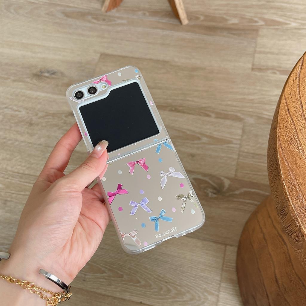 Colorful Bow Pink English Letter Folding Phone Case for Samsung Galaxy Z Flip 3 4 5 All-inclusive Collapsible Phone Case