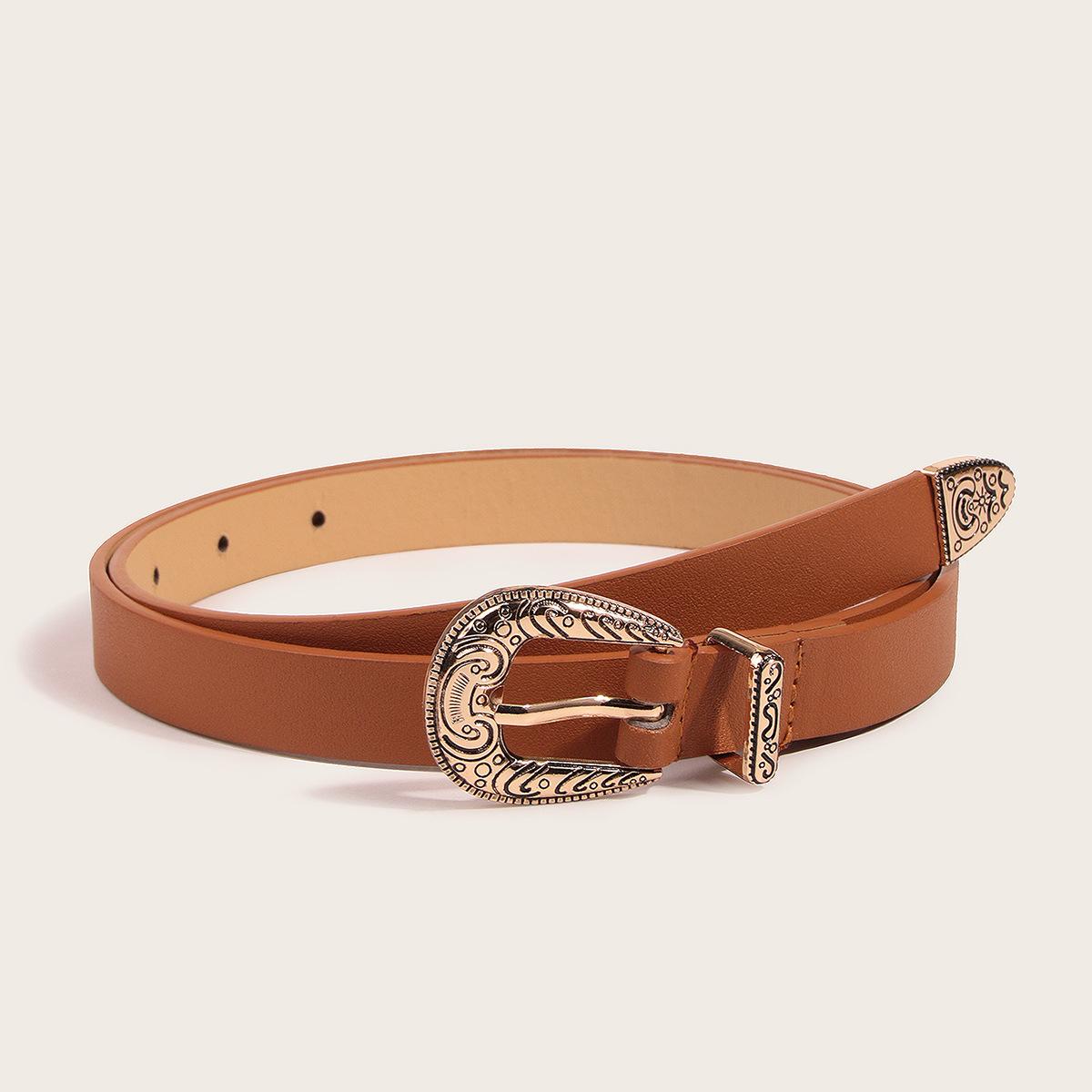 

Golden Smear Three-piece Set of Small Fragrant Belt Carved Women s Western Buckle Versatile Fashion 100cm