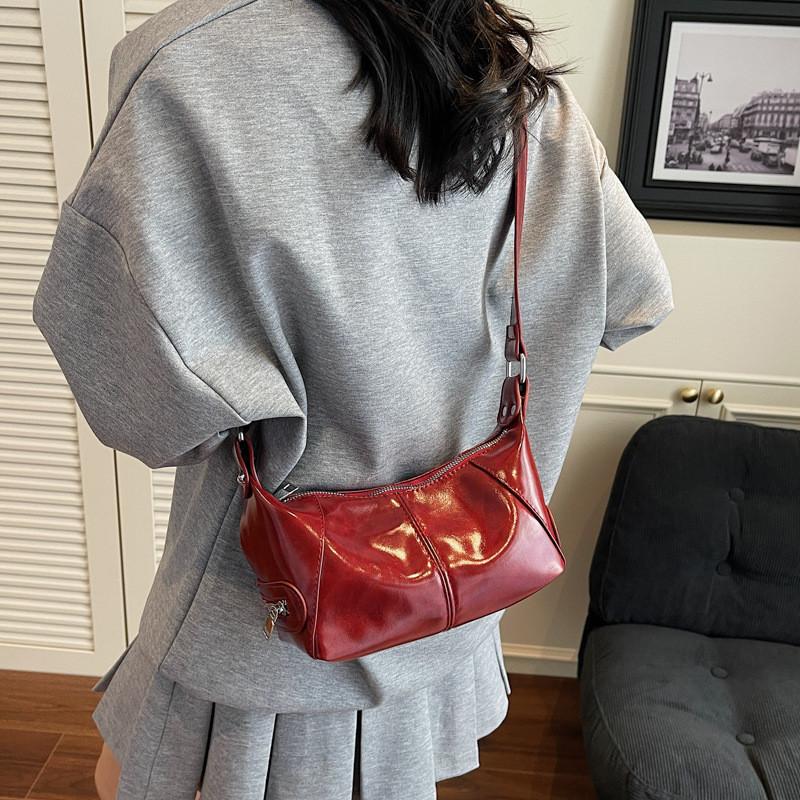 Solid Color Retro Motorcycle Style Shoulder Crossbody Bag For Women Summer Daily Use