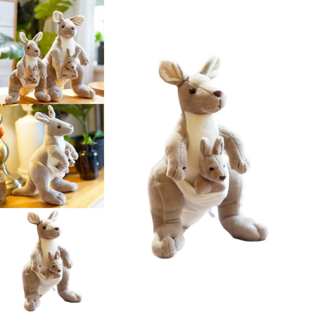 Peluche Canguro Mamma e Bambino Beige Simulato Giocattolo per Bambini Regalo e Confort