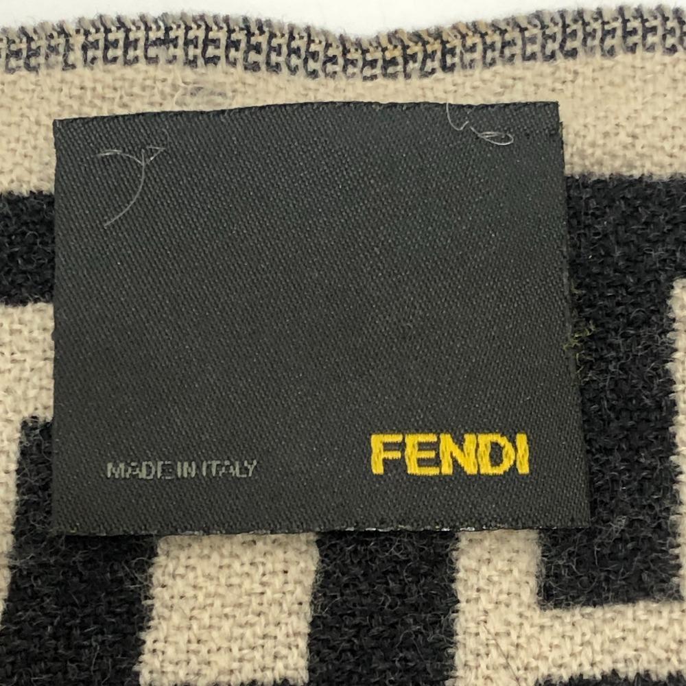 FENDI Zucca pattern Reversible Stole/Shawl Scarf wool Black/Beige