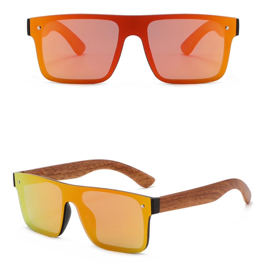 Polarized Sun Glasses Flat Top Square Frame Luxury Wood Grain Temples Women Eyeglasses Retro Square UV400 Outdoor Goggles