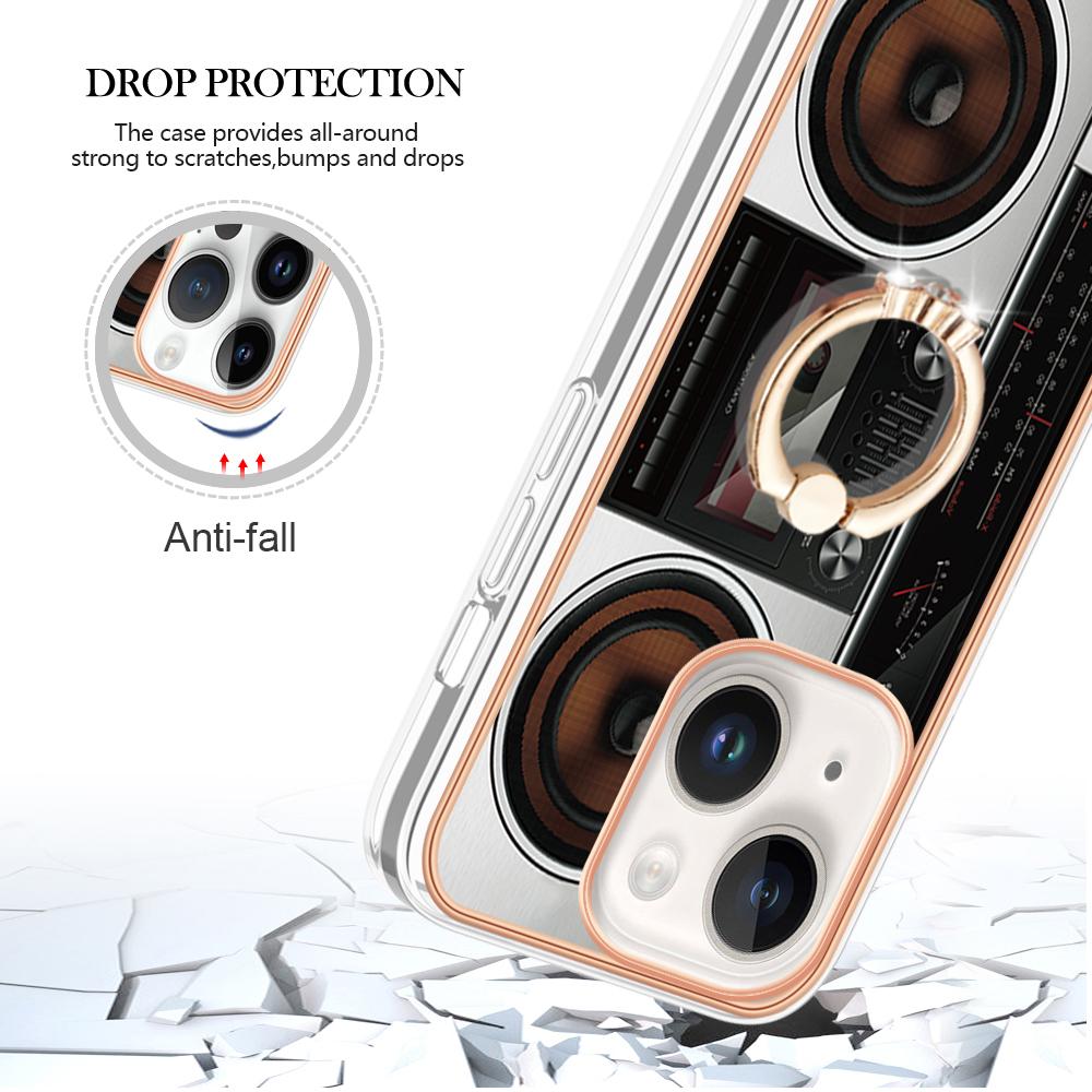 Luxusní IMD galvanický rám TPU Nárazuvzdorné pouzdro na telefon Kovový prstencový stojan pro iPhone 11 12 13 14 Pro Max 15 15 Ultra 15Plus
