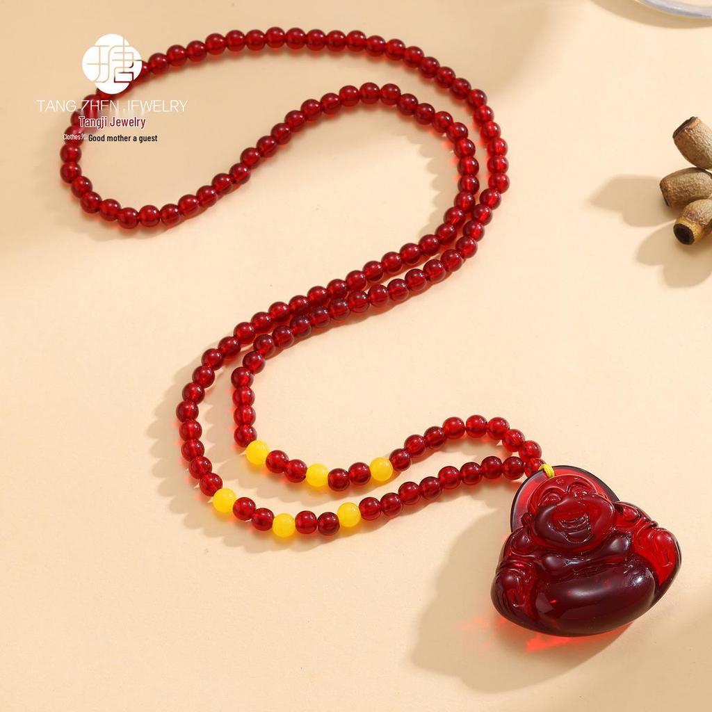 Buddha Pendant Necklace in Chicken Fat Yellow and Amber for Men and Women - Ethnic Style