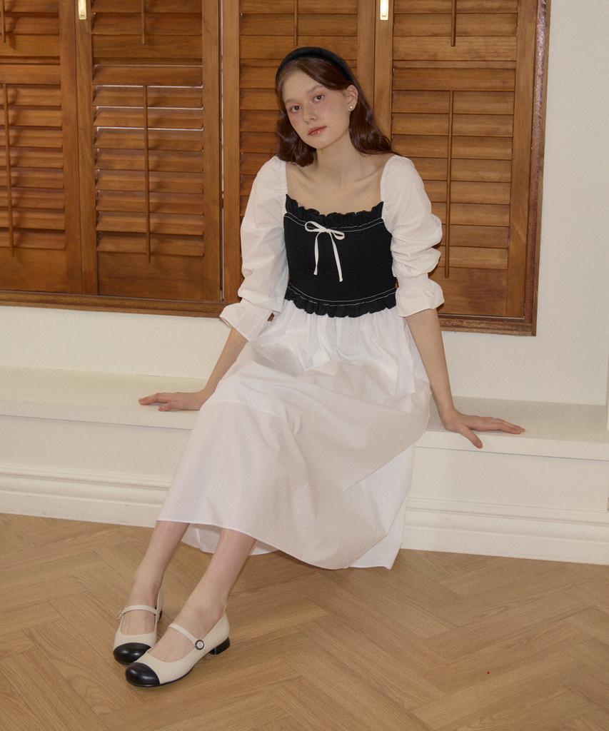 Salon De Yon Color Block Smocking Dress