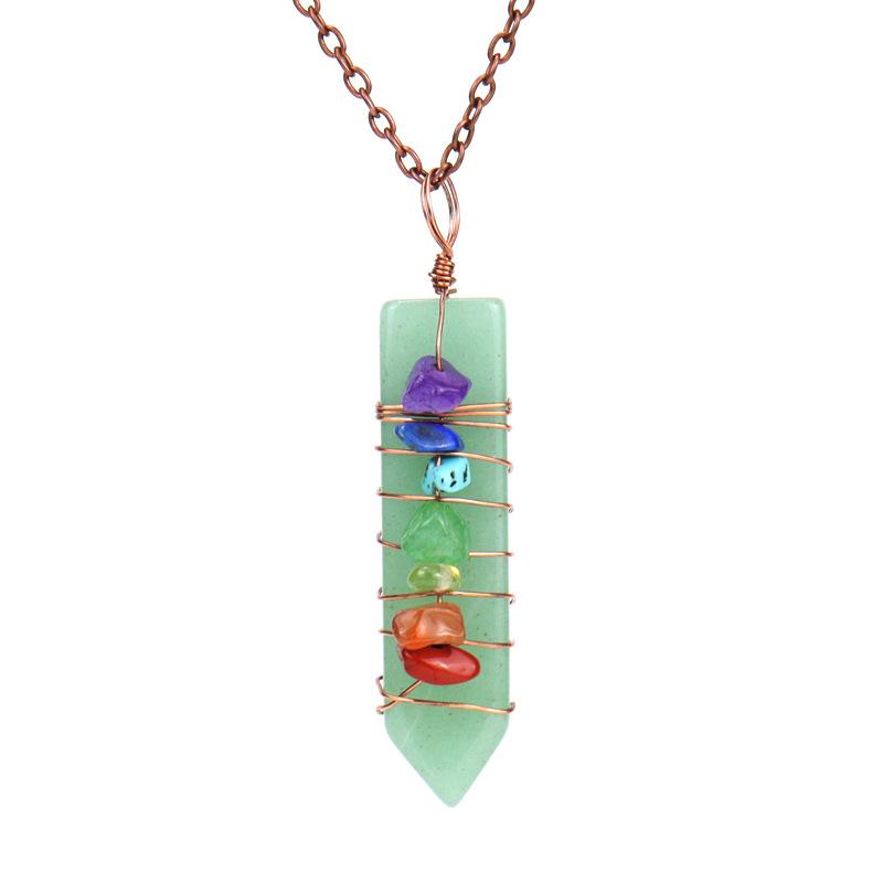Hand-Wound Colorful Gravel Natural Stone Crystal Powder Spar Sword-Shaped Pendant Necklace N507